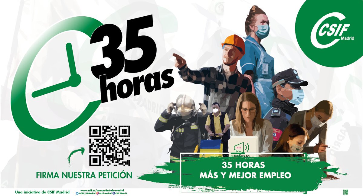 ⌚️Desde #CSIF Madrid continuamos con la campaña para lograr las #35HORAS. En nuestra página web puedes firmar la petición.
¡¡¡CSIF, POR LAS 35 HORAS YA!!!
¡¡¡RECUPEREMOS LO NUESTRO!!!
csif.es/contenido/comu…