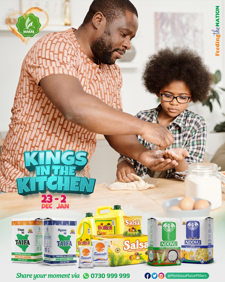 mmmflour's tweet photo. This is for the Kings and their B👑ychild!!!
Share with us your moment in the kitchen for a chance to win Ksh.30,000 School Fees voucher and Ksh. 5000 Shopping voucher for your Son.
Details: https://t.co/81xO0S2YKA
#KingsintheKitchen https://t.co/X1qWhkdqHk