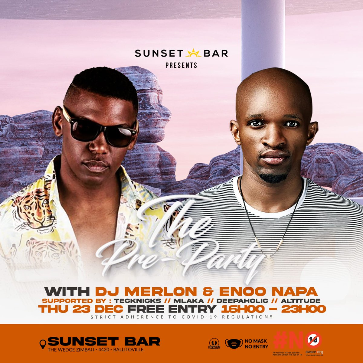 enoonapa's tweet photo. Sunset Bar in Ballito TONIGHT with the big bro @djmerlon - come through, the entry is FREE... Who knows you may land yourself some free tickets to Africa Is Not A Jungle in Ballito or Pietermaritzburg.

Tickets for AINAJ on sale on Webtickets - https://t.co/zpMc4juOUN https://t.co/nhl8PnOYkI