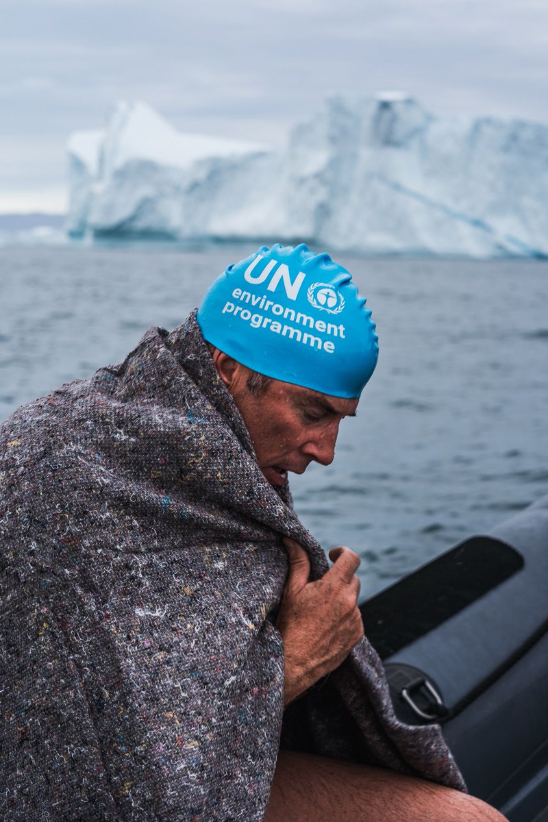 LewisPugh's tweet photo. After 3 days of acclimatisation in Greenland, the #ClimateSwim began. Twice a day for the next 12 days, I lowered myself into Ilulissat’s 0°C waters, swimming 10 minutes at a time. It was utterly brutal. https://t.co/wozuxOd7V4
