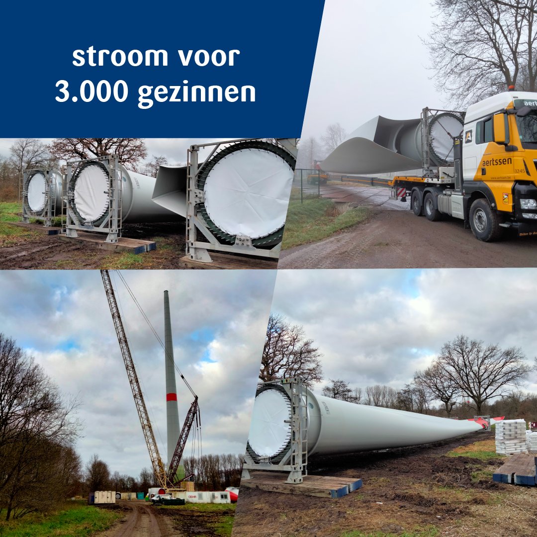 pidpa's tweet photo. Op Pidpa-terrein in #Olmen worden 2 windturbines gebouwd, door #Elicio. Na de torenopbouw worden de wieken bevestigd. De turbines treden in werking rond maart 2022. Dan zullen ze samen 4,7 MW opwekken, genoeg voor 3000 Belgische huishoudens én ons waterproductiecentrum in #Balen. https://t.co/0hgULECSGJ