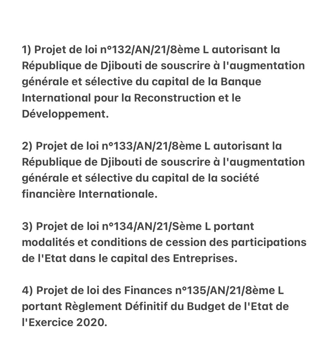 ANDjibouti's tweet photo. La deuxième séance publique de la deuxième
Session Ordinaire du Parlement de l'an 2021
A l’hémicycle ce jeudi 23 décembre 2021, les députés ont examiné et adopté plusieurs textes législatifs.
#AnDj #dj https://t.co/cKvKI4OXyB