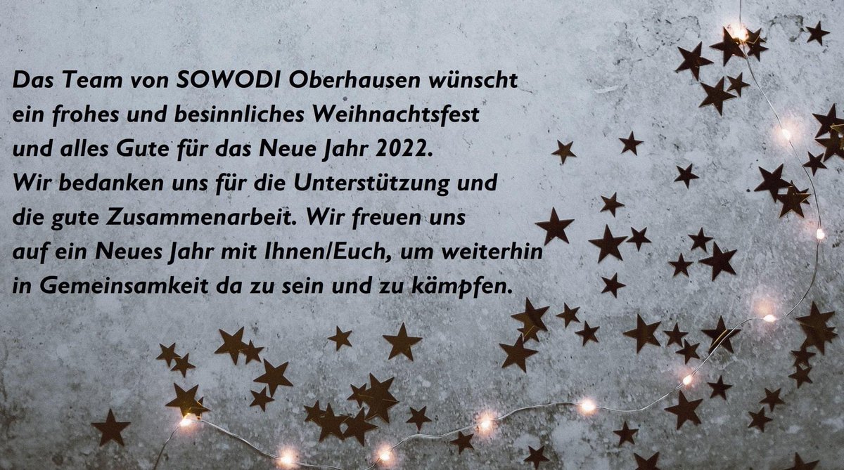 Solwodi_OB's tweet photo. Das Team von SOLWODI Oberhausen wünscht ein frohes und besinnliches Weihnachtsfest und alles Gute für das Neue Jahr 2022! https://t.co/jzDTEYQEio