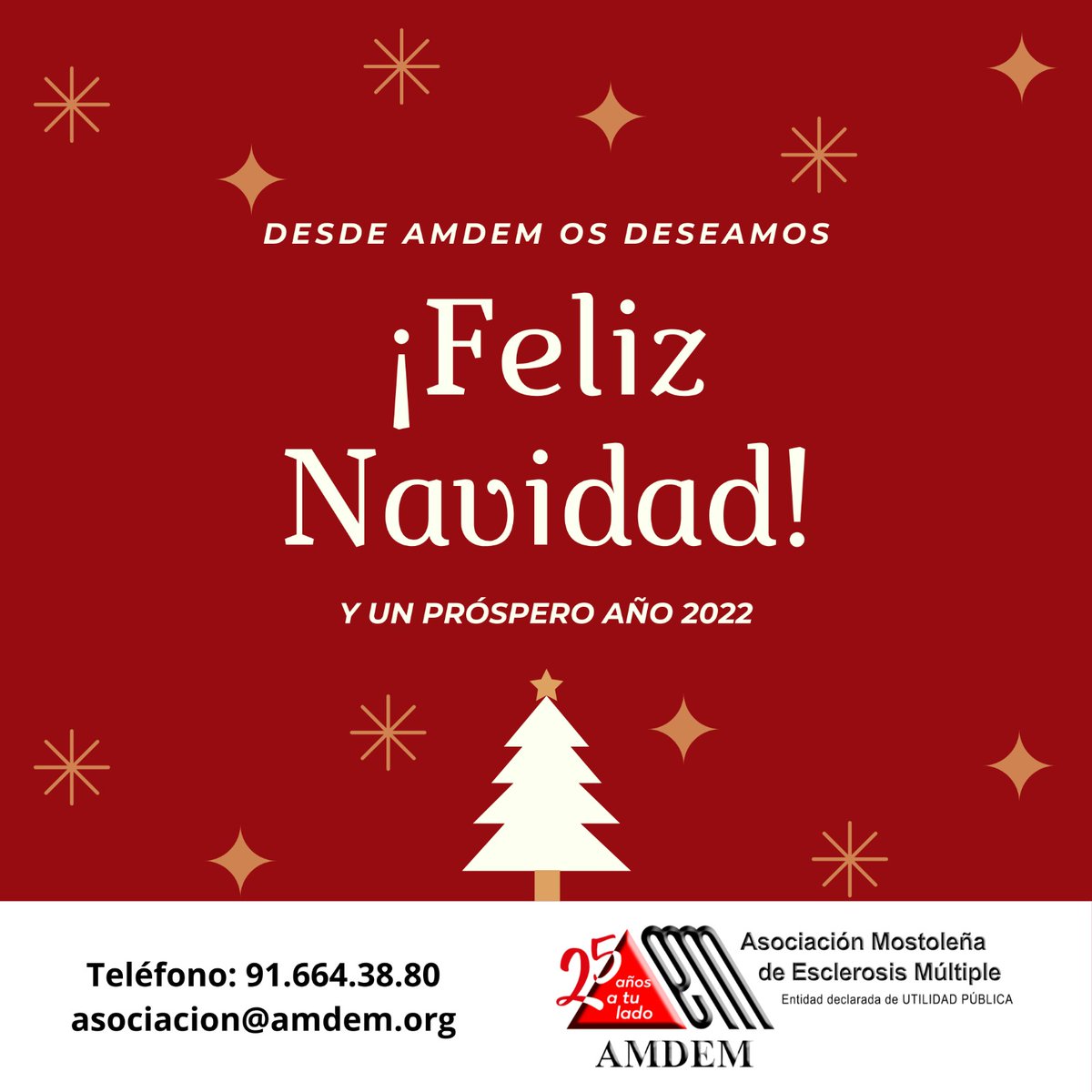AMDEMostoles's tweet photo. Con nuestros mejores deseos ¡Feliz Navidad y Próspero Año Nuevo! 🎄🎆 Aprovechamos para recordar que volvemos el 3 de ENERO 🗓 desde mañana y hasta entonces permaneceremos cerrados ¡Nos vemos todos de nuevo en el 2022! 🎇🎊
#EsclerosisMúltiple #EM #EMwarrior #MasFuerteQueLaEM https://t.co/71zRlFKUIj