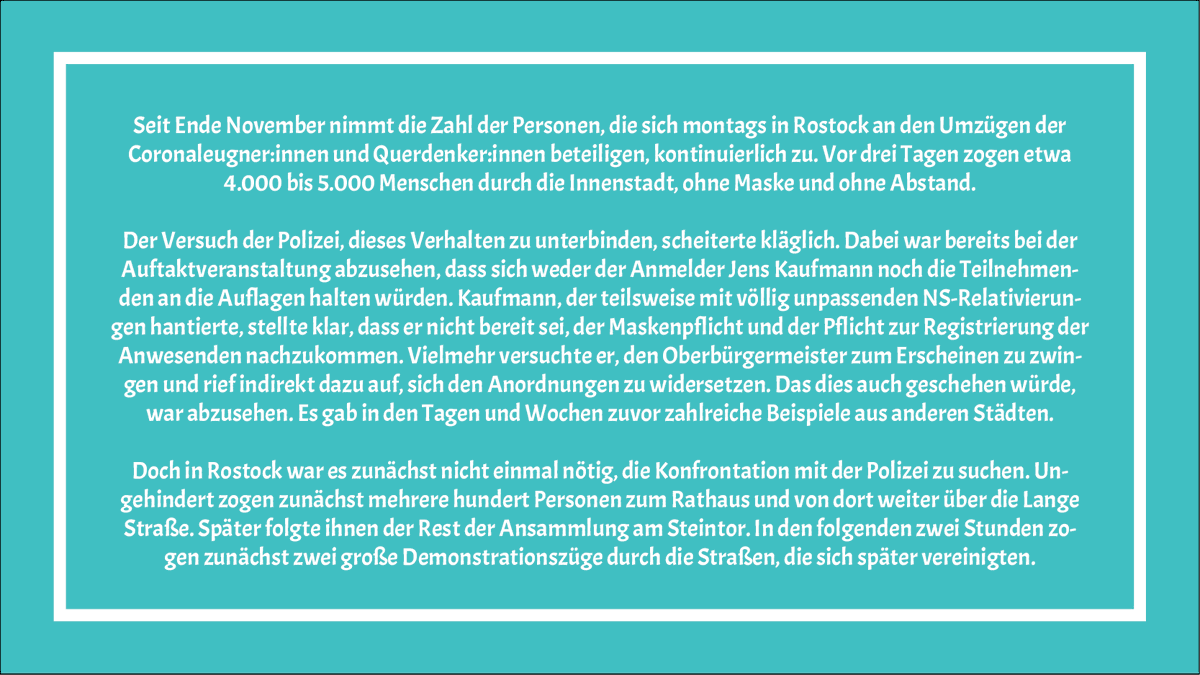 HRONazifrei's tweet photo. +++ Statement zur Querdenker-Demo am Montag +++
Das Foto entstand am #hro1312
#hro2012 https://t.co/MD0uyiMoGG