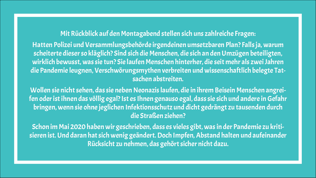 HRONazifrei's tweet photo. +++ Statement zur Querdenker-Demo am Montag +++
Das Foto entstand am #hro1312
#hro2012 https://t.co/MD0uyiMoGG