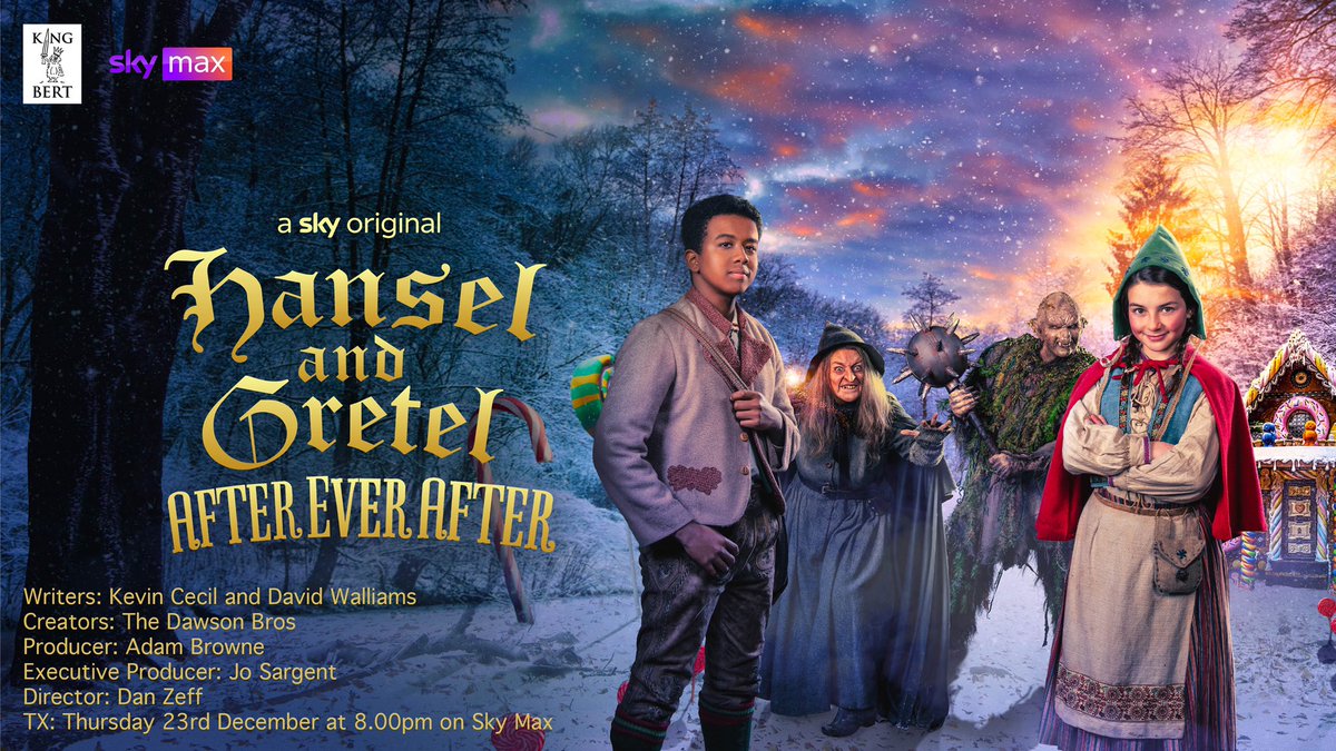 Hansel & Gretel: After Ever After is on Sky Max (artist formerly known as Sky One) at 8pm tonight - and also on Now TV now. Starring @LillyAspell, Bill Bekele Sheridan Smith & @Davidwalliams, written by @kevcecil All 3 After Ever Afters are on Now and Sky Max over Christmas.