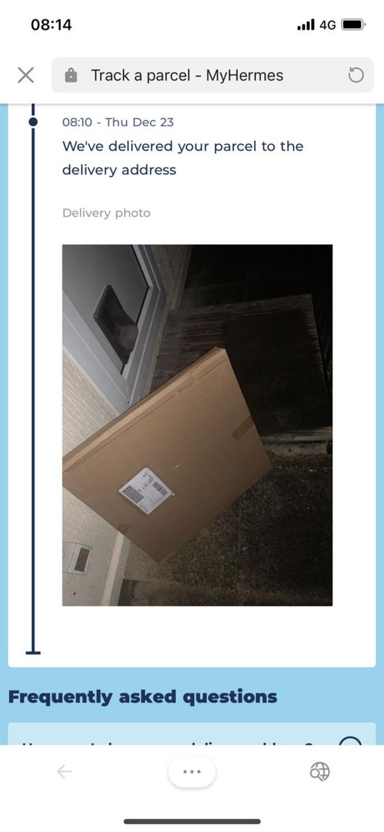 Brewski26's tweet photo. @Hermesparcels wow you are guys are shocking. still waiting on what that’s was meant to be here on Friday and then got this at 00.10 say it was out side. This is not my house and definitely the wrong shame I ordered https://t.co/0bqBPQZcJx