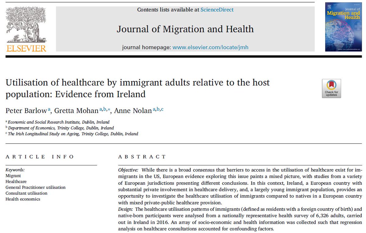 Final output of 2021: 
Páipéar nua finds that adult immigrants residing in Ireland (born outside Ire &amp; UK) use GP &amp; consultant services @ lower rate than native population 🩺⚕️ - w <a href="/Barlowpeter95/">Peter Barlow</a> 

doi.org/10.1016/j.jmh.…