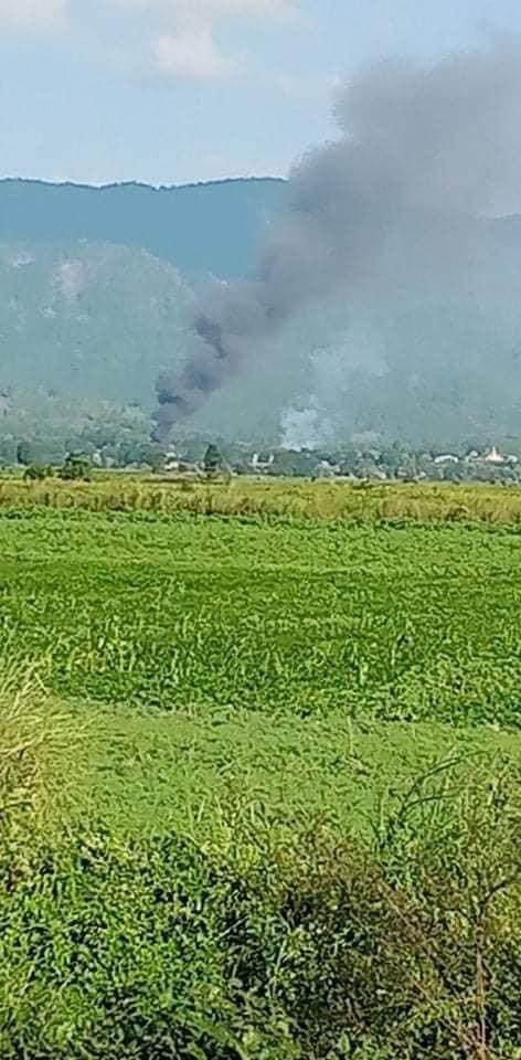 TheChindwin's tweet photo. Myanmar’s #junta army has raided the San Myo village and killed a villager and set the village alight from morning to evening on 21 December, completely destroying 32 houses out of 200 residential houses in the village, #Gangaw Township, #Magway region. https://t.co/t8f43m3KbP