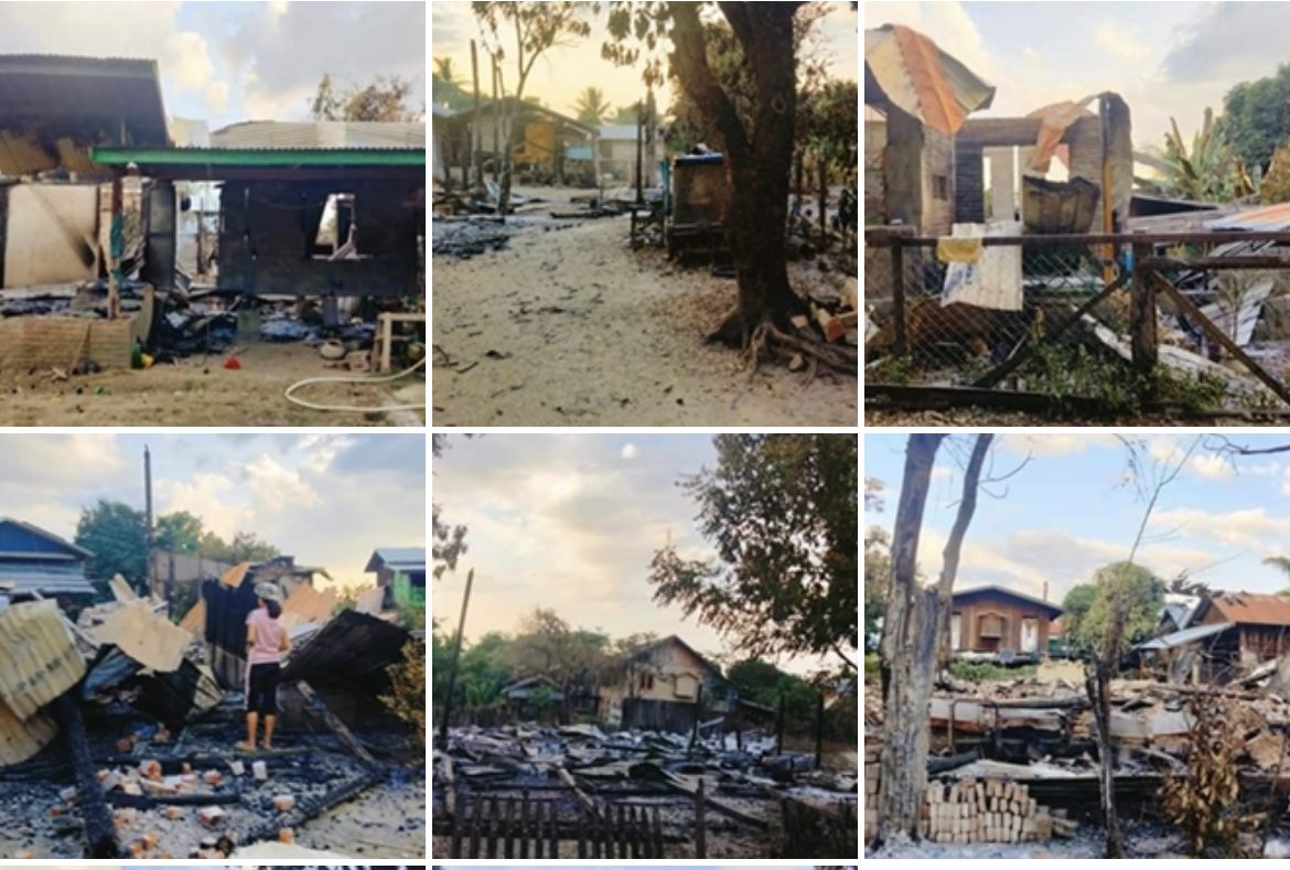 TheChindwin's tweet photo. Myanmar’s #junta army has raided the San Myo village and killed a villager and set the village alight from morning to evening on 21 December, completely destroying 32 houses out of 200 residential houses in the village, #Gangaw Township, #Magway region. https://t.co/t8f43m3KbP