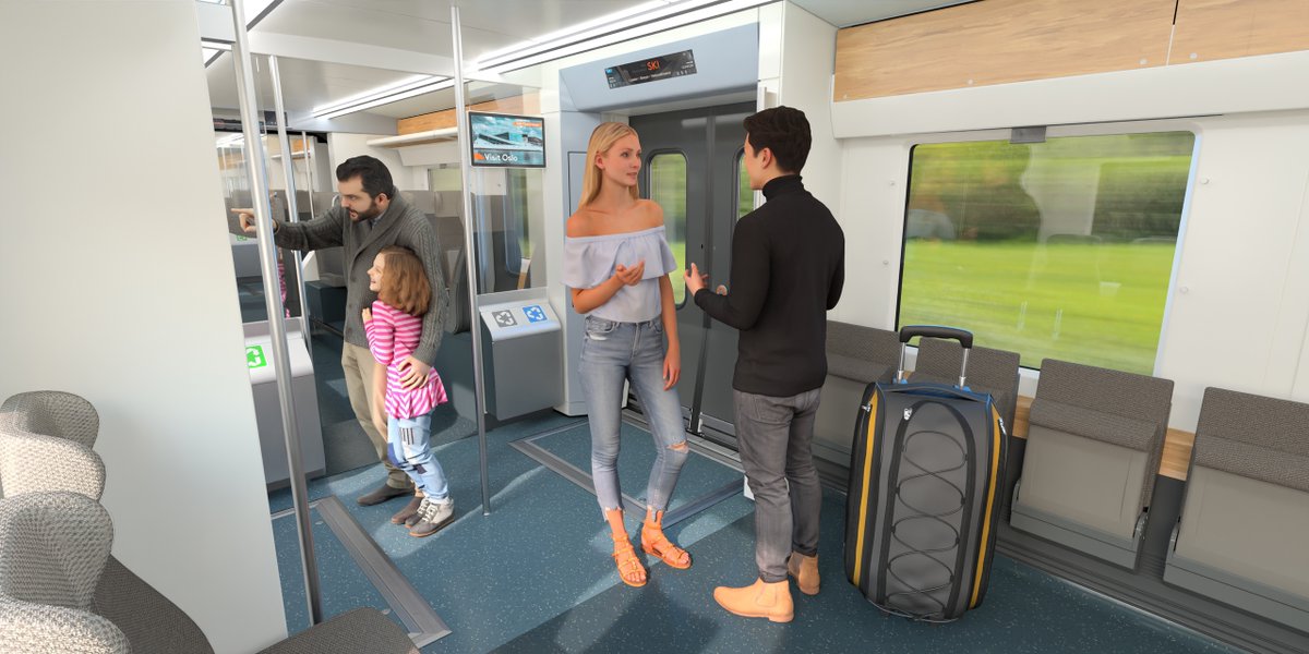 Norske Tog заказала 30 низкопольных электропоездов Alstom Coradia Nordic для линии Эстфолл (Осло — Сарпсборг).
Пониженный уровень пола (около 800 мм от УГР), плавно повышающийся в зоне над тележками. С платформ 760 мм (пригород Осло на 99%) посадка будет полностью горизонтальной
