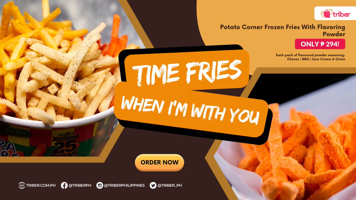 Triber_PH's tweet photo. Enjoy your favourite Potato Corner french fries in the convenience of your own home only at PHP 294! 😍

Download the Triber app now or visit https://t.co/8kZeu6EXlQ to order now! 🛒 https://t.co/NxxosDyb91