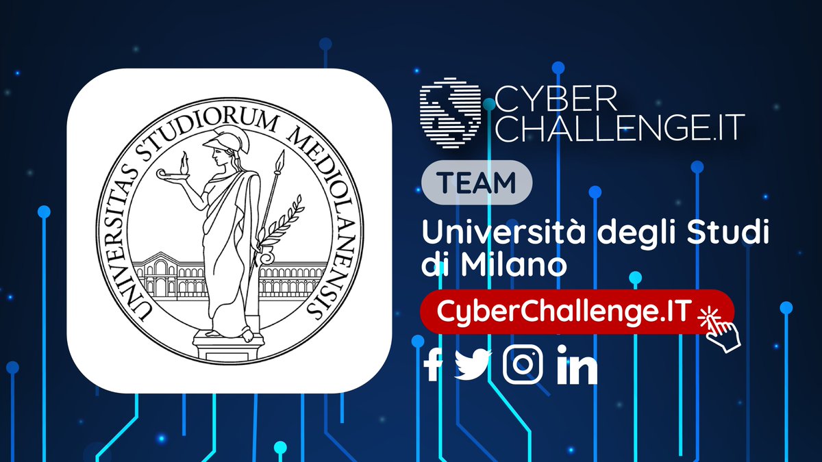 CyberChallengIT's tweet photo. 🚩 @LaStatale partecipa al progetto CyberChallengeIT nel percorso di selezione e formazione di studentesse e studenti pensato dal @CyberSecNatLab. Iscrizioni sono aperte e gratuite. Dettagli al link.

https://t.co/15ImJ4kqMI

#CCIT22
#CyberChallengeIT
#cybersecurity
#formazione https://t.co/2MR5fL4NcH