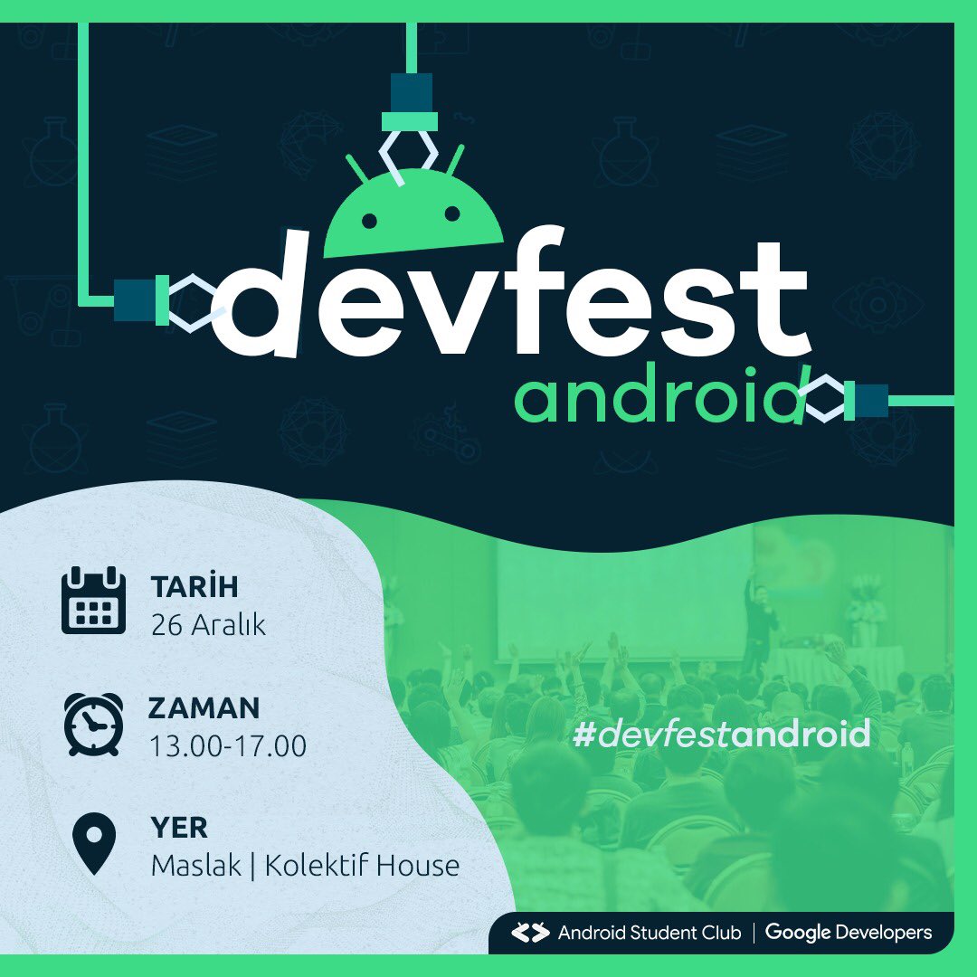 💚  Devfest sezonunu birlikte kapatmaya hazır mısınız?

💫 Türkiye’de ilk kez gerçekleşecek Android Devfest ile 26 Aralık Pazar günü 13:00'da, Maslak Kolektif House'ta bir araya geliyoruz!

✅Katılmak için formu doldurmanız yeterli.❗️Sınırlı kontenjan

🚀 forms.gle/19GVGzCRHTJbkZ…