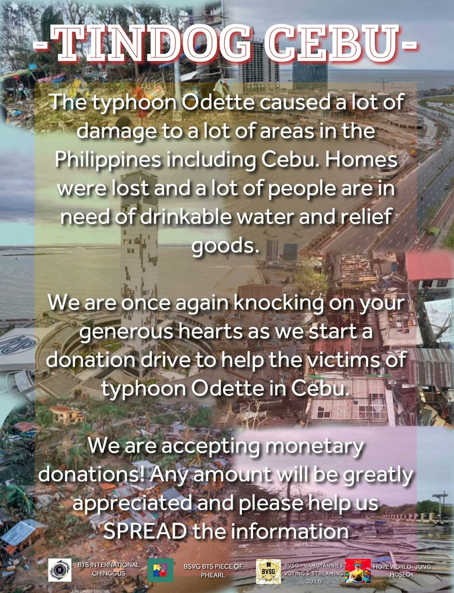 BVSG_PH's tweet photo. CALL FOR DONATIONS!
We are knocking on your generous hearts! All raised funds will go to the affected families in Cebu. Any amount will be greatly appreciated 🙏💜 Please help us reach more people by like and RT
#OdettePH #TindogCebu #CallForDonations https://t.co/dWXAcIWUYY