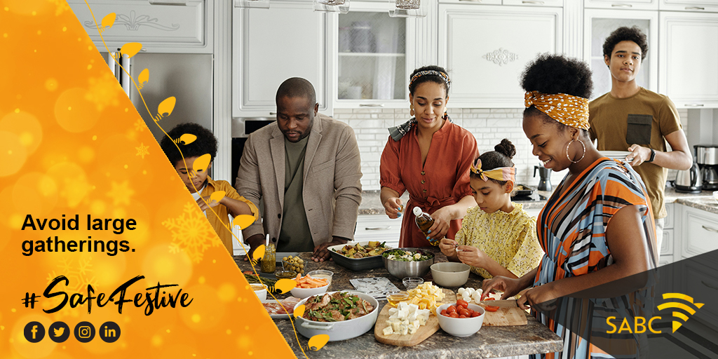 SABCPortal's tweet photo. Want to celebrate with friends and family? Plan for smaller gatherings or a virtual holiday and eat together. 

#SafeFestive #COVID-19 https://t.co/YYx6C8jRDx