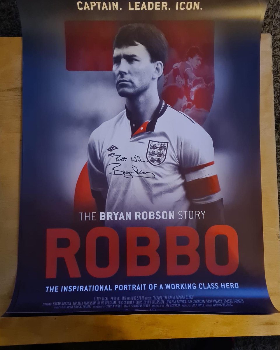 Signed Bryan Robson Robbo poster. Every penny from your winning bid goes to <a href="/ManchesterMind/">Manchester Mind</a> 

Opening bid we have received is £100 - any above that please reply to this.

Ends 530pm tonight, cheers.

Your bids help a great cause.