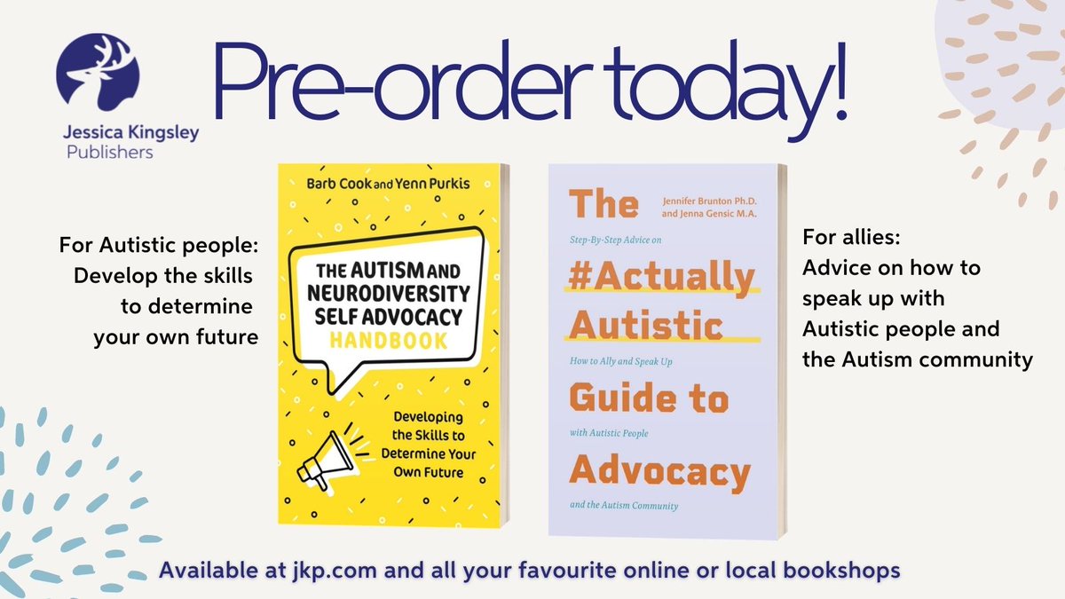 aineryan_jkp's tweet photo. We're really excited to be releasing not 1 but 2 Autism Advocacy books in Feb! 
One's mainly for Autistic people themselves, while the other's mainly for NTs who want to be good allies. 
More here - https://t.co/yUrADZIPtj

#AutismAdvocacy @yennpurkis @SpectrumBarb @jennagensic https://t.co/t5YNlbwZLw