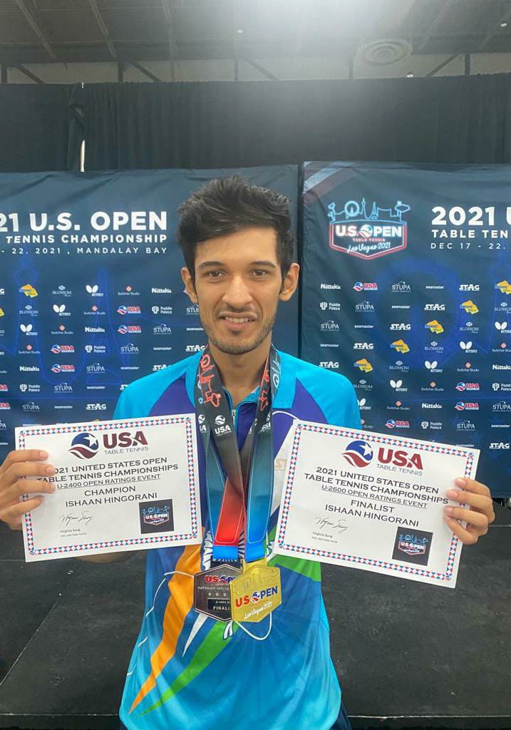 <a href="/IshaanHingoran1/">Ishaan Hingorani</a>, Gujarat’s top-ranked men’s player, revel in his training stint in the USA as the youngster from Kachchh won the 2021 US Open TT C’ships 2021 U-2400 RR Playoff in Las Vegas while settling for the second-place finish in the U-2600 RR Playoff in the same tournament