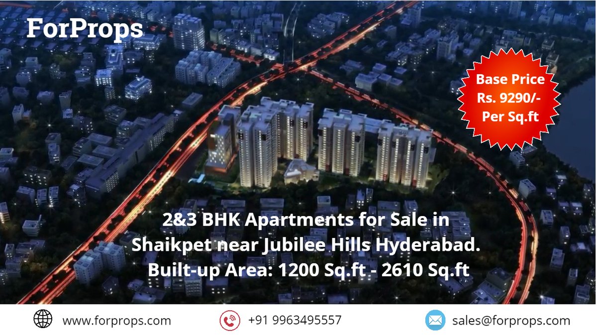 Forprops1's tweet photo. Ready to Move in 2&amp;3 BHK Apartments for Sale in Shaikpet near Jubilee Hills Hyderabad. A sophisticated stand-alone clubhouse 
#realestate #realestateinvestor #realestateinvesting #ForSale #FlatsForSale #apartmentsforsale #ApartmentsforSaleinShaikpet #flatsinshaikpet https://t.co/5xf1nqqWgg