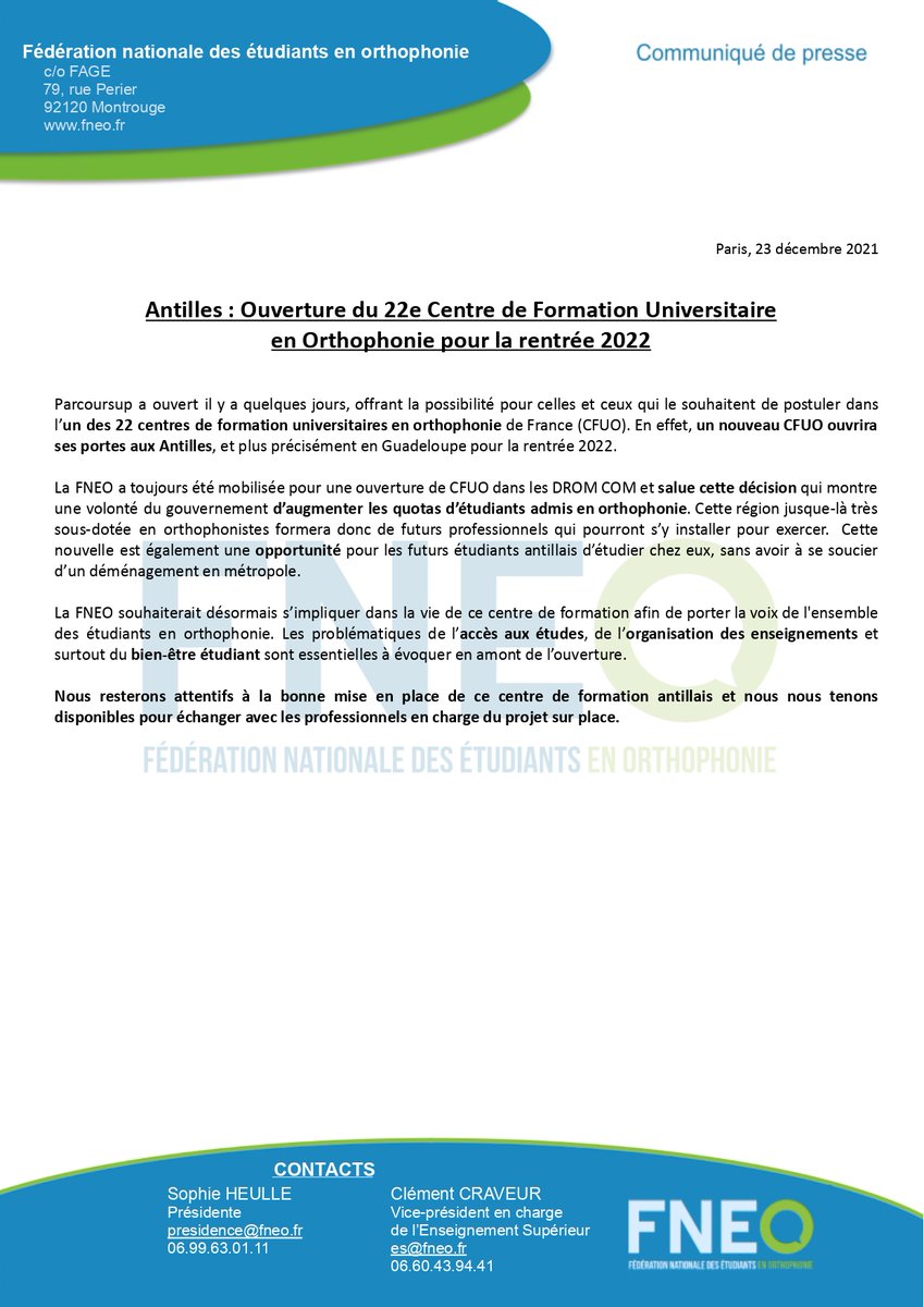 La_FNEO's tweet photo. #CDP | Nous saluons l'ouverture d'un 22e Centre de Formation en #Orthophonie dans les Antilles, permettant de former davantage d'orthophonistes dans cette région très sous-dotée. 

La FNEO restera impliquée dans la mise en place de ce CFUO ! 

➡️https://t.co/0z62o0NINC https://t.co/9vzVoyangS