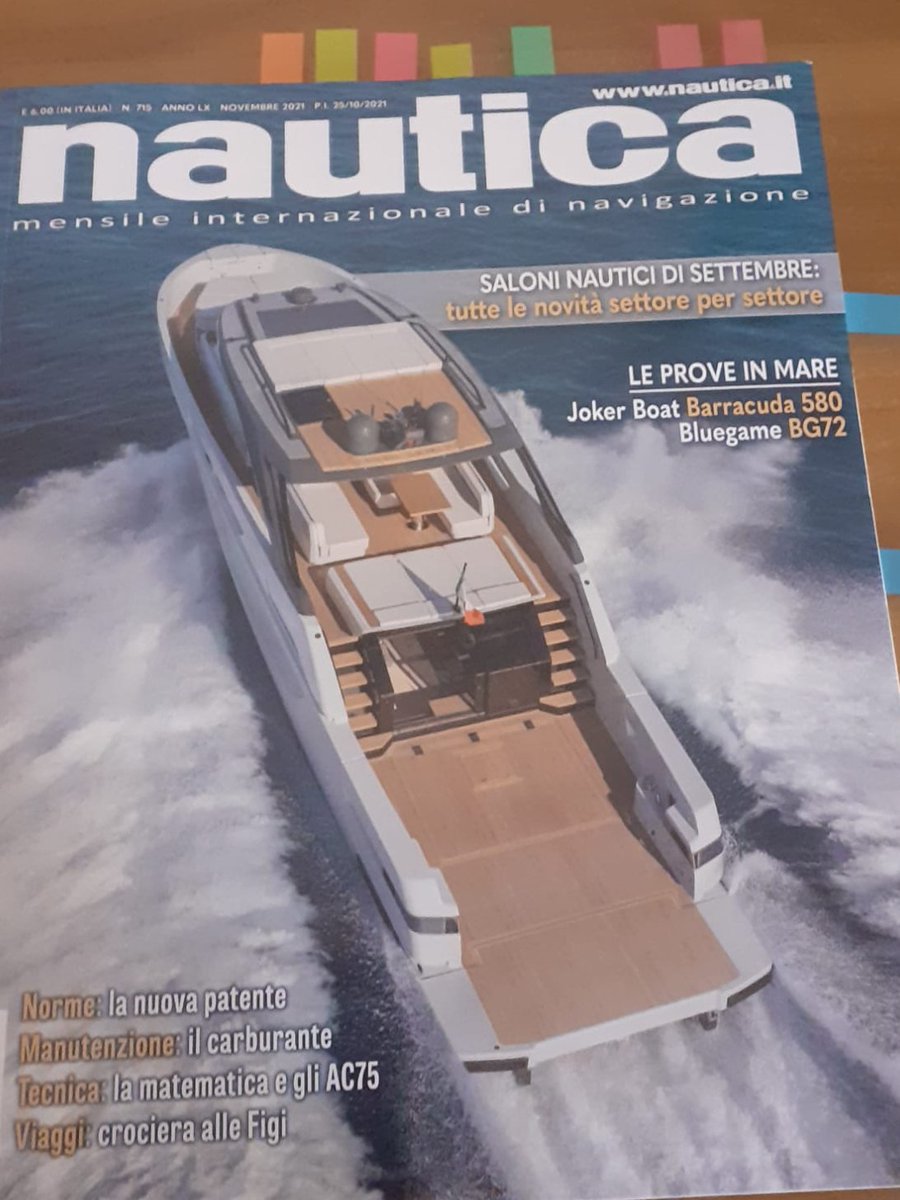 Opacgroup's tweet photo. The November issue of 'Nautica' magazine is full of  surprises for us. On the cover there's the Blugame 72 with our laminated hard-top and in many inside pages you can find other Opac products mounted on yachts. The post-its can prove this! https://t.co/oXHRX7wQH9