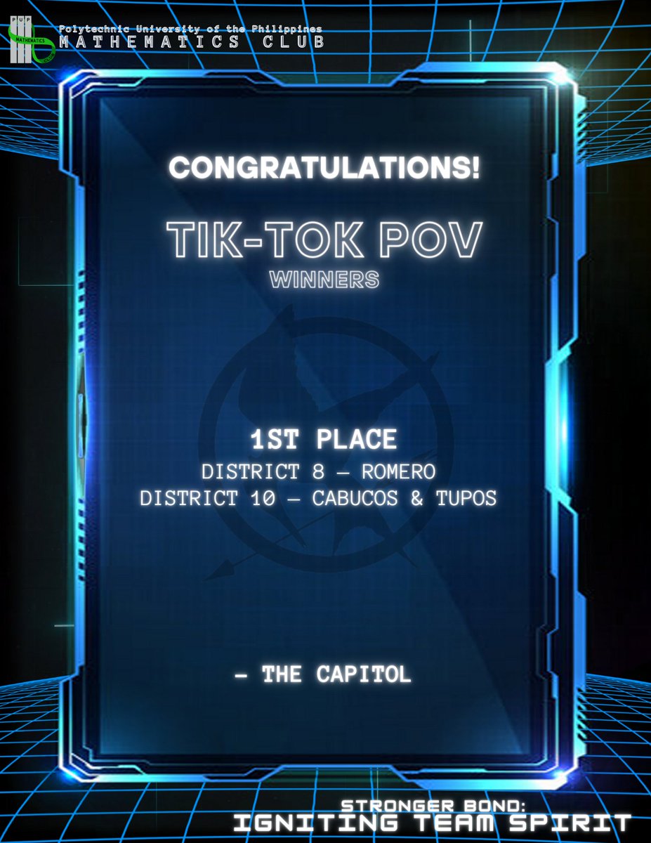 PUPMathClub_'s tweet photo. Now, The Capitol proudly presents, in all their Glory, the 𝐕𝐢𝐜𝐭𝐨𝐫𝐬 for this Year's Team Building Activity entitled "𝐒𝐓𝐑𝐎𝐍𝐆𝐄𝐑 𝐁𝐎𝐍𝐃𝐒: 𝐈𝐠𝐧𝐢𝐭𝐢𝐧𝐠 𝐓𝐞𝐚𝐦 𝐒𝐩𝐢𝐫𝐢𝐭". 
𝙼𝚊𝚢 𝚝𝚑𝚎 𝚘𝚍𝚍𝚜 𝚌𝚘𝚗𝚝𝚒𝚗𝚞𝚎 𝚝𝚘 𝚋𝚎 𝚒𝚗 𝚢𝚘𝚞𝚛 𝚏𝚊𝚟𝚘𝚞𝚛! https://t.co/TUmnjpaSEf