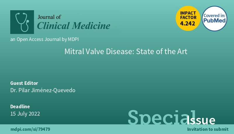 #mdpijcm 
🥳#SpecialIssue "#MitralValveDisease: State of the Art" edited by Dr. Pilar Jiménez-Quevedo et al. welcomes your submissions!
#Deadline: 15 July 2022
👉More info: mdpi.com/journal/jcm/sp…