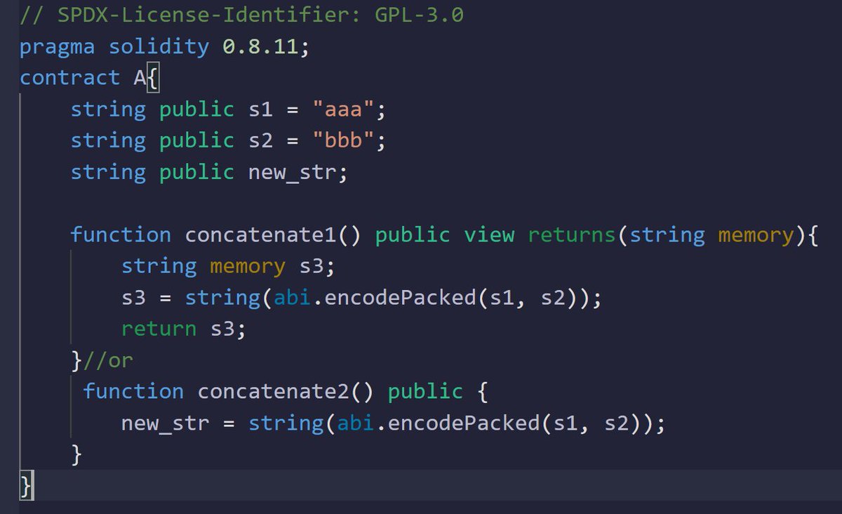 #blockchain #solidity #defi #SmartContract #Ethereum 
How to concatenate strings with solidity?
