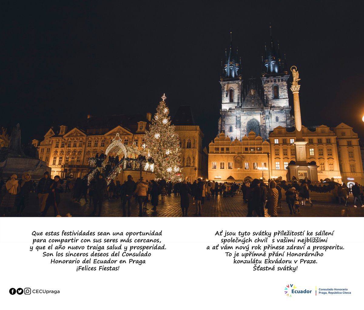 🇨🇿 Krásné svátky a šťastný rok 2022

🇪🇨 Felices fiestas y próspero 2022 

#PF2022

<a href="/mzvcr/">Ministerstvo zahraničních věcí</a> <a href="/stommysch/">TOMMY SCHWARZKOPF</a> <a href="/CancilleriaEc/">Cancillería del Ecuador 🇪🇨</a> <a href="/msedlacek67/">Michal Sedlacek</a>