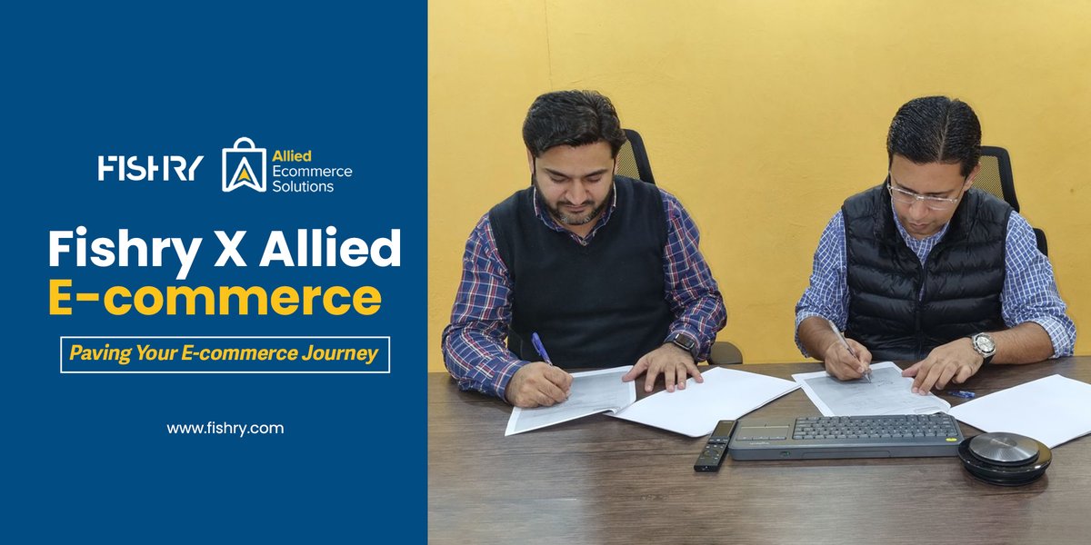 FishryEcommerce's tweet photo. We are pleased to announce our collaboration with @AlliedEcommerce. A Memorandum of Partnership was signed by @badar76  (Co-Founder at @FishryEcommerce ) and Faisal Iqbal Malik (COO at AES). Together, we look forward to paving our clients' e-commerce journeys towards success. https://t.co/ElMD4ZvyCm