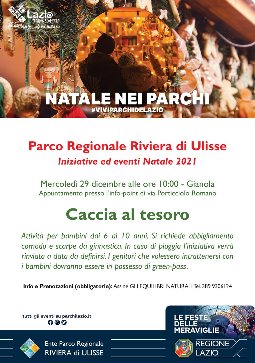 Iniziative ed eventi #Natale 2021 nel #ParcoRegionaleRivieraDiUlisse

Caccia al tesoro 🪙🪙🪙
Mercoledì 29 dicembre alle ore 10:00 - #Gianola

Per saperne di più: parchilazio.it/rivieradiuliss…

#Gaeta #Formia #Minturno #Scauri #Sperlonga #Parchilazio #viviparchidelazio