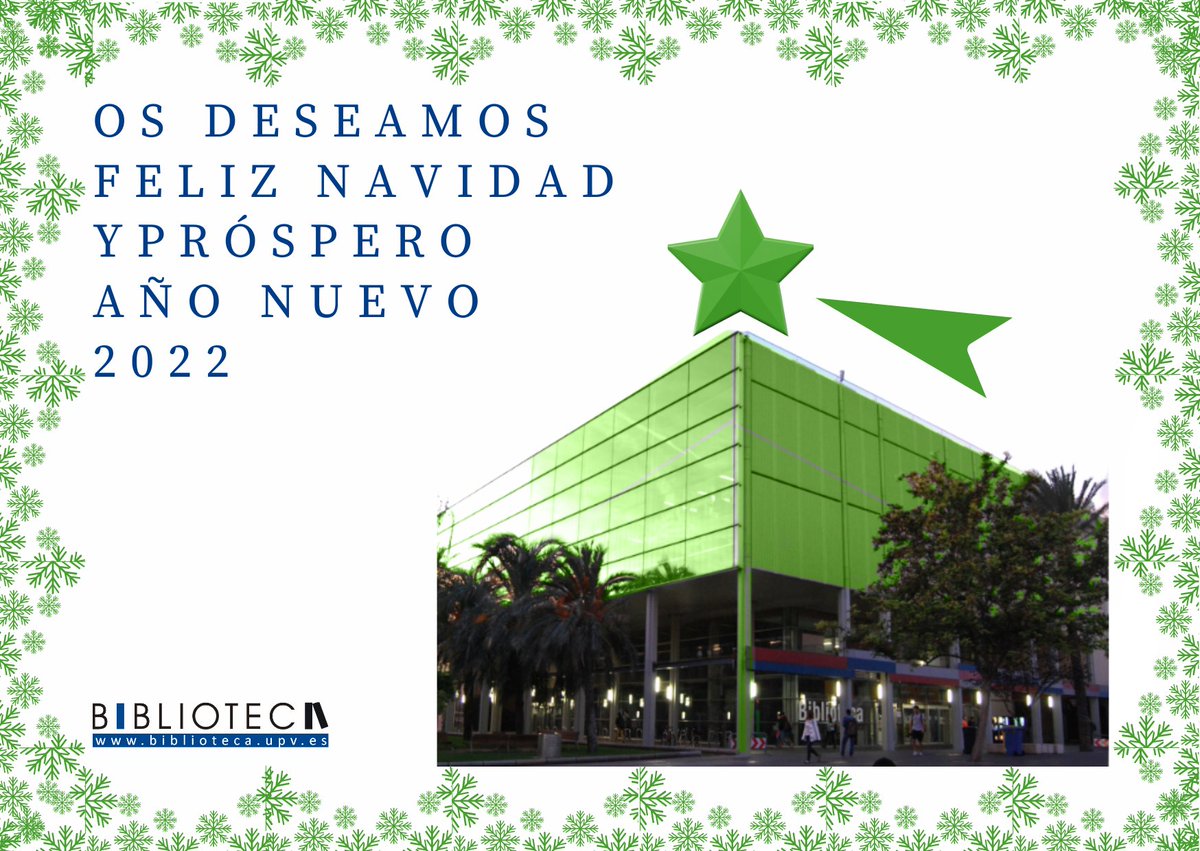 BiblioUPV's tweet photo. ¡El personal de las Bibliotecas UPV os desea unas Felices Fiestas y un 2022 lleno de cosas... y lecturas buenas.!📚🎄⛄
#BibliotequesUPV   #BibliotecasUPV https://t.co/listfa8r6l
