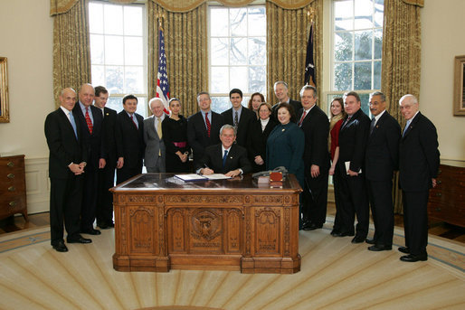 President George W. Bush signs H.R. 7311, the William Wilberforce Trafficking Victims Protection Reauthorization Act, December 23, 2008. The law enhanced measures to combat trafficking in persons. White House photo by Joyce N. Boghosian. #OTD #GeorgeWBush