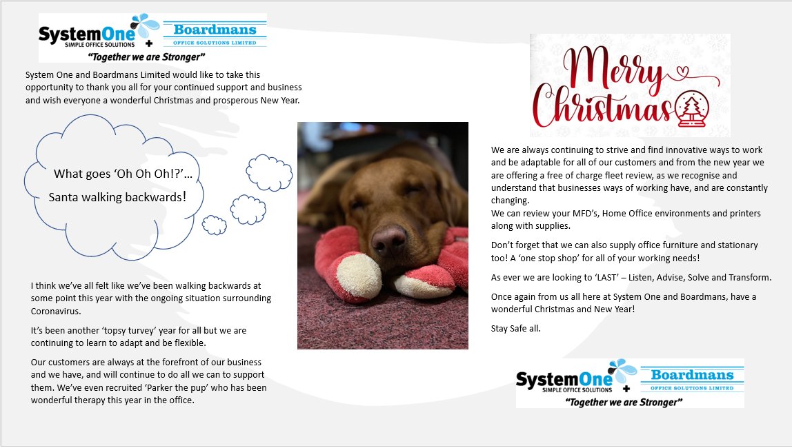 Wishing you all a very Merry Christmas and a prosperous New Year. 
From all <a href="/systemone_ltd/">SystemOneLtd</a> 
#staysafe #merrychristmas