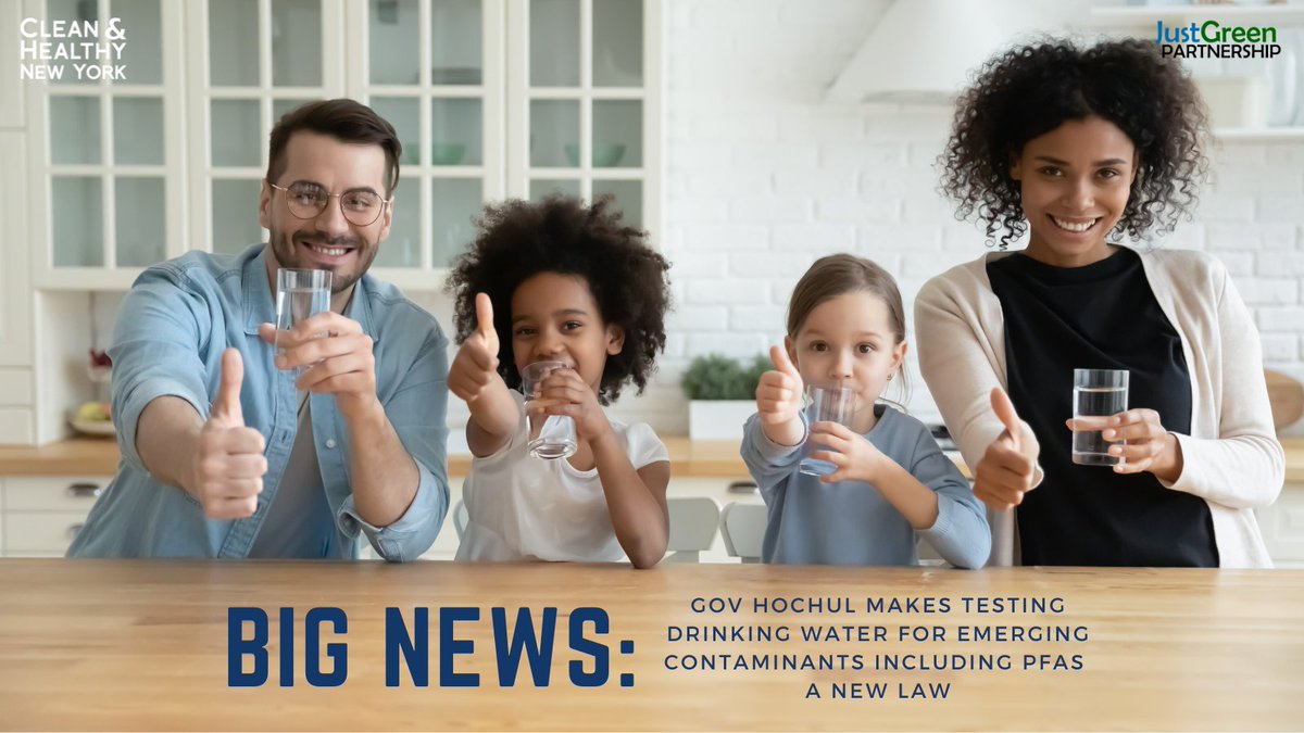 Just_Green's tweet photo. A bill has been signed into law establishing a list of emerging contaminants in drinking water! Thank you @GovKathyHochul for supporting this important law! Thank you @JamesSkoufis &amp; @DickGottfried for sponsoring this legislation! Read our press release: https://t.co/KPmXeqmV6w https://t.co/dnWiAfBNTD