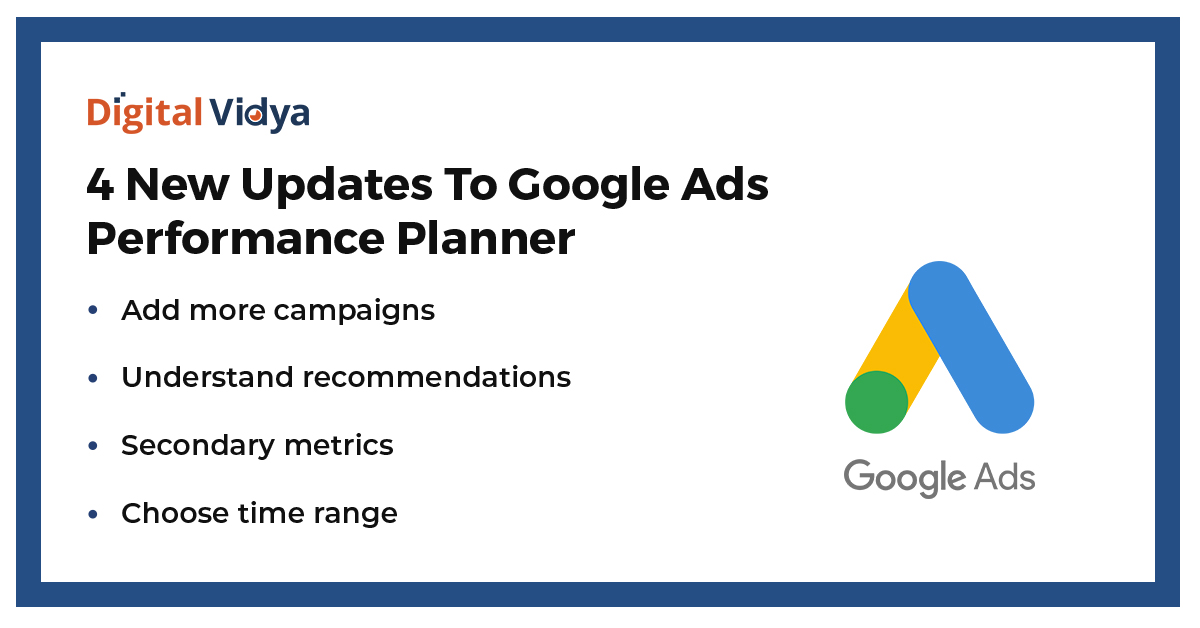 digitalvidya's tweet photo. Now you can use Performance Planner to estimate clicks, conversions, and conversion values for Search, Shopping, Display, App, and Local campaigns. 😊⁣

#digitalvidya #google #newupdate #features #googleads #socialmedia #socialmediamarketing #postformat #marketing https://t.co/Nn6O7GzT9X
