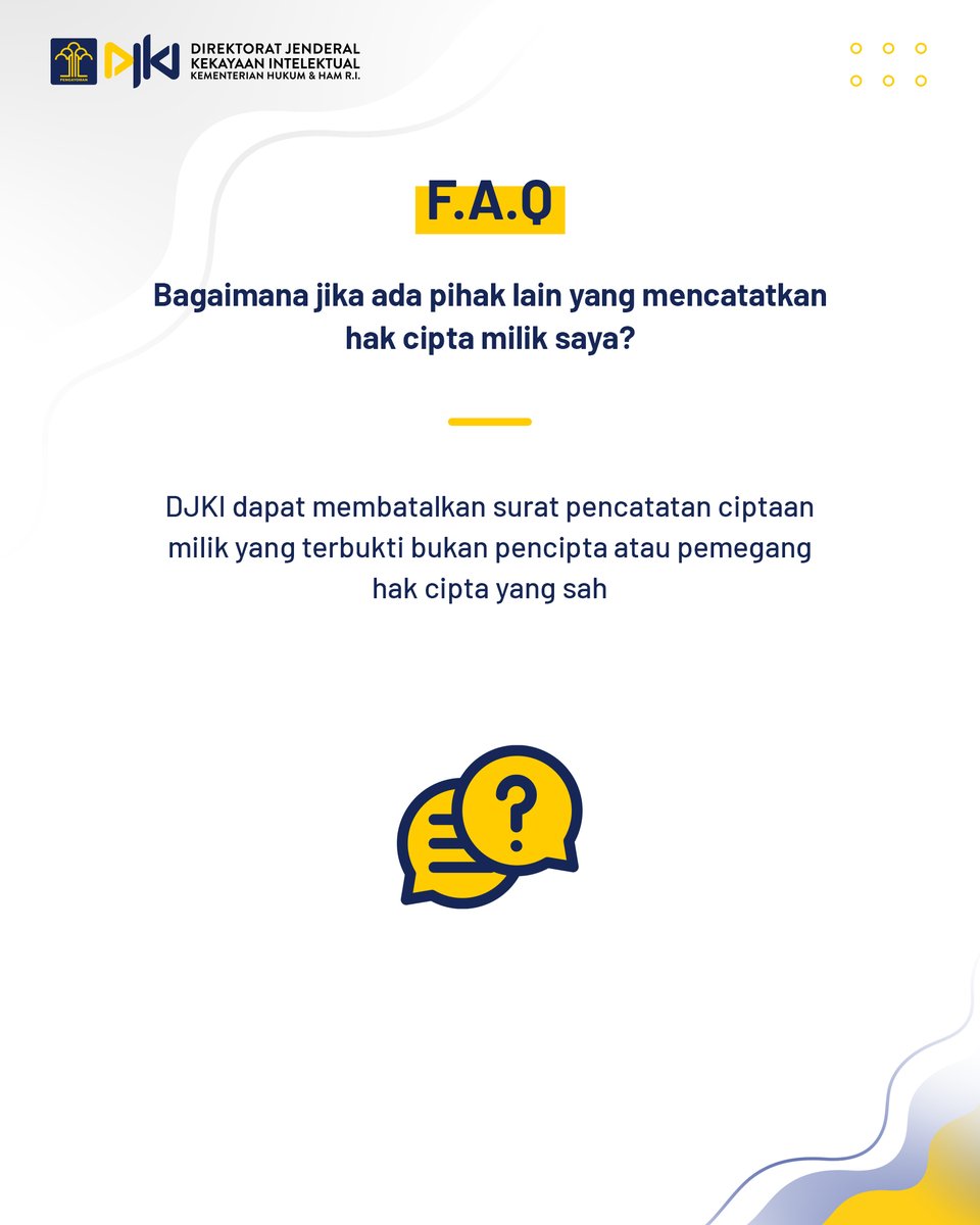 djki_kemenkum's tweet photo. Persetujuan Otomatis Pencatatan Hak Cipta (POP HC) yang akan segera diberlakukan ini tentunya bertujuan untuk semakin memudahkan para kreator tanah air mencatatkan ciptaan mereka.
Jadi jangan ragu lagi untuk mencatatkan ciptaanmu di DJKI. MinKI tunggu yaa!
#POPHC
#HakCipta https://t.co/4diaaLBt1K