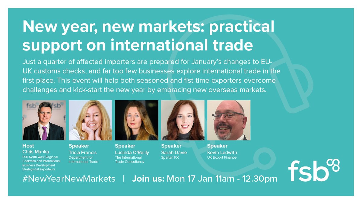 FSB North West (@fsbnorthwest) on Twitter photo New year, New Markets: practical support on international trade
📅Monday 17 Jan ⏰11am
bit.ly/3H7cTBn
2022 is just around the corner!
<a href="/FSBMerseyside/">Phil McCabe</a> New year, New Markets: practical support on international trade
📅Monday 17 Jan ⏰11am
bit.ly/3H7cTBn
2022 is just around the corner!
<a href="/FSBMerseyside/">Phil McCabe</a>
