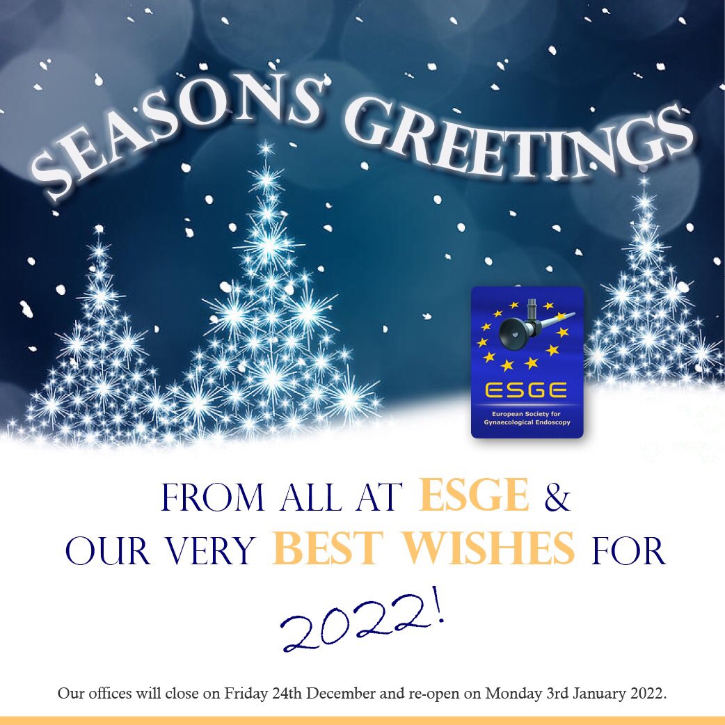 ✨ Seasons Greetings from ESGE ✨

Excited for the new year? Start planning and check out our 2022 events: esge.org/events
(More to follow!)

🎄🎄🎄#gyn #ESGE #seasonsgreetings2022 #gynaecologicalendoscopy #gynaecologicalsurgery