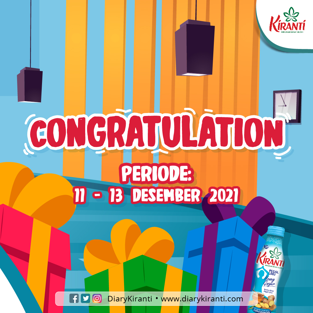 Selamat kepada para pemenang #MiniquizKiranti periode: 11 - 13 Desember 2021 ya! Yuk, segera kirimkan data kamu ke inbox Diary Kiranti berupa:
Nama
Alamat lengkap
No. HP
No. KTP
Email

Data paling lambat ditunggu sampai 25 Desember 2021 ya, Ladies.:D

#Kiranti #DiaryKiranti