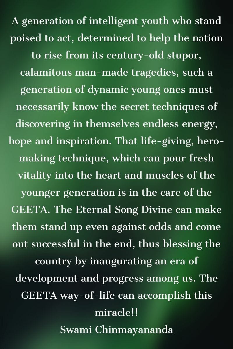 PadmashreeRG's tweet photo. #swamichinmayananda #dailyquotes #bhagavadgita #youth #ThoughtForTheDay #Hinduism #SanatanaDharma https://t.co/cF4yeBM9WH