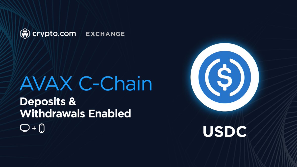 Cryptocom_Exch's tweet photo. https://t.co/A7lhUEgMLO Exchange now supports deposits and withdrawals of $USDC via AVAX C-Chain. 

*Available for both Exchange Web and App.

Deposit Now 👉 https://t.co/GBTPzxcEwy https://t.co/tPR3Byacyb