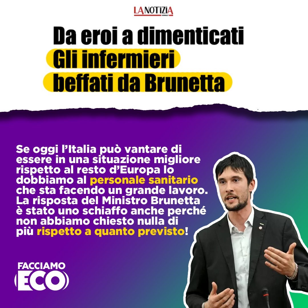 Facciamo_ECO's tweet photo. Se l’#Italia sta messa meglio in Europa lo dobbiamo agli infermieri che stanno facendo un grande lavoro! La risposta di #Brunetta sull'#indennità per gli #infermieri è stato uno schiaffo,quando invece sarebbe il caso di dare loro ciò che gli spetta di diritto! @andreacecconi84 https://t.co/7zobSR9jlk