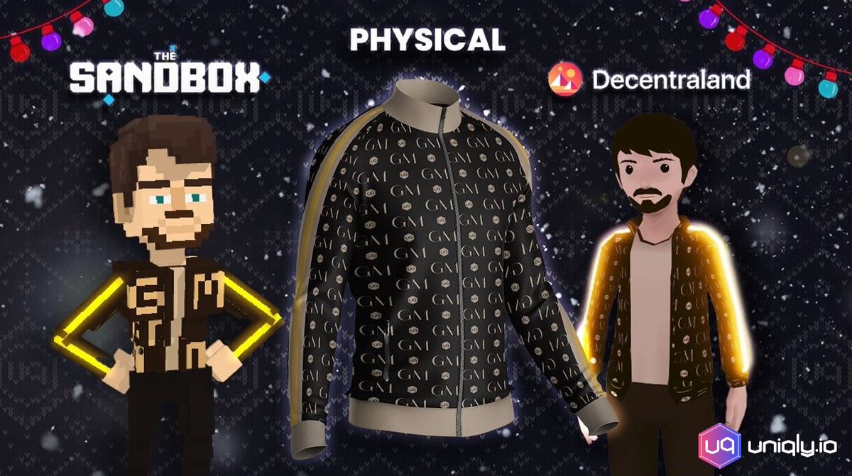 Uniqly_io's tweet photo. Sneak peek alert! 🚨

GM Jacket is one of many items in our Christmas Gifts! 

You will be able to wear it in @TheSandboxGame and @decentraland, as well as in the real world. 

Only 4 days left, make yourself a free present! 
👇 👇 👇
https://t.co/IHkPtx0KJo https://t.co/Lwe15Y55LB