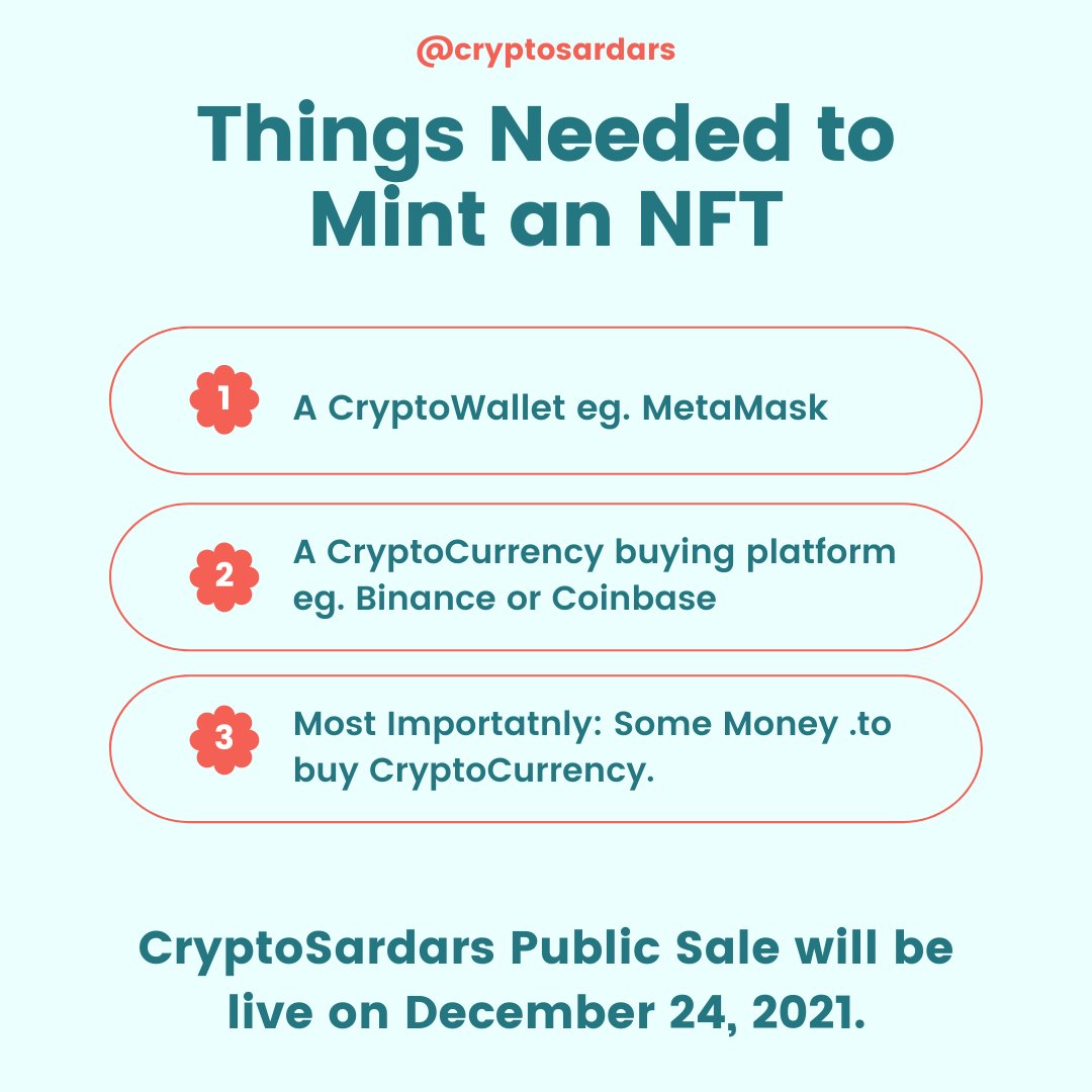 CryptoSardars's tweet photo. Things Needed to Mint an @NFT . https://t.co/Ocj5bjich2