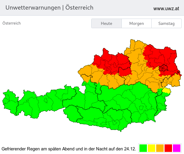 uwz_at's tweet photo. Ab dem Abend besteht ausgehend von Oberösterreich zunehmende Glättegefahr, in der Nacht ist auch im Osten mit gefrierendem Regen zu rechnen. Vorsicht auf den Straßen, v.a. auf wenig befahrenen Strecken sowie allgemein auf Brücken besteht Glatteisgefahr! https://t.co/5x7p4wL4GS https://t.co/h665gGzoL4
