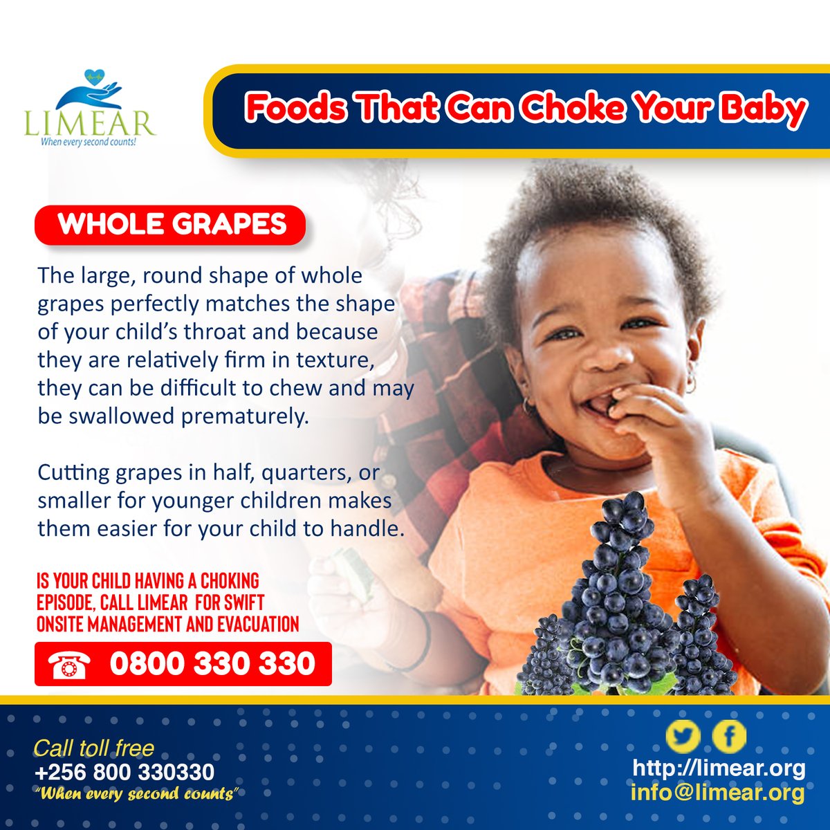LimearInt's tweet photo. Did you know that grapes are a choking hazard? They can be difficult to chew and may be swallowed prematurely? 

Cutting grapes in half, quarters, or smaller for younger children makes them easier for your child to handle.

#ThursdayThoughts https://t.co/mzDEM2Andh