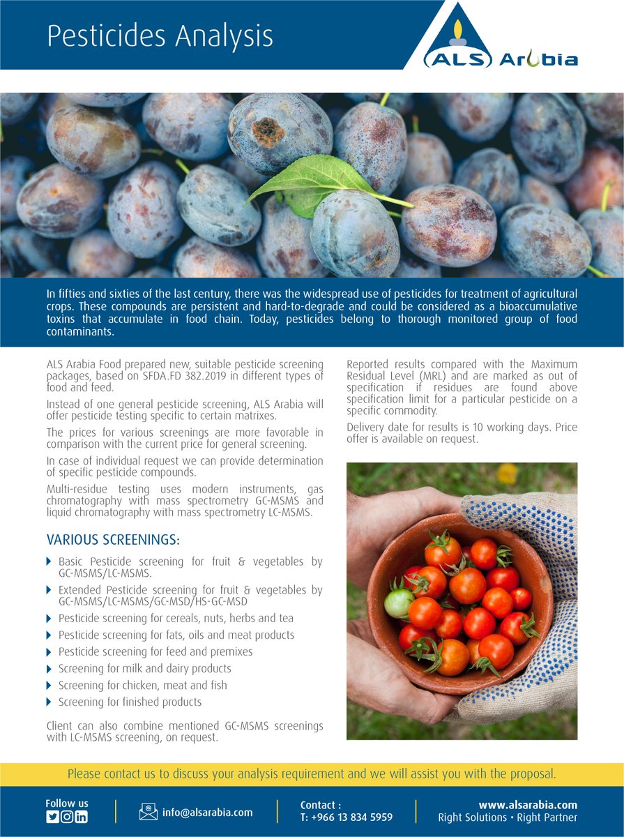 ALS_Arabia's tweet photo. In fifties and sixties of the last century, there was the widespread use of pesticides for treatment of #agricultural #crops . These compounds are persistent and hard-to-degrade and could be considered as a bioaccumulative toxins that accumulate in #foodchain.
#Food #saudiarabia https://t.co/53Rx7VKyau